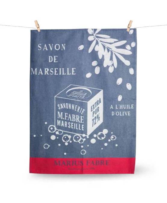 Buy the authentic Blue, white and red "Savon de Marseille" tea towel