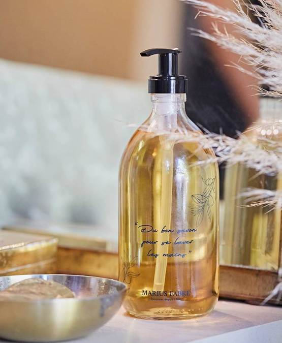 Acheter l'authentique Bouteille en verre « Du bon savon pour se laver les mains », 500ml