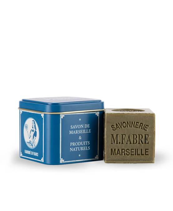 Acheter l'authentique Savon de Marseille à l’huile d’olive 200g & son cube métal "Nature"
