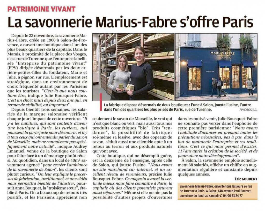 LA PROVENCE - La savonnerie Marius Fabre s'offre Paris